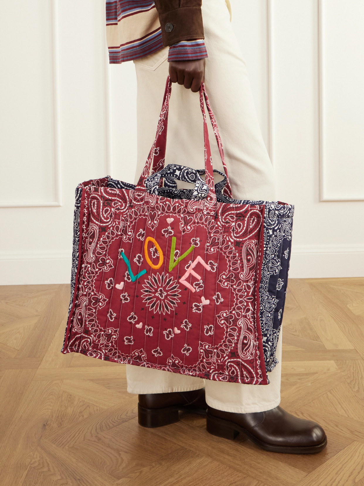 Maxi Quilted Cabas Love Embroidered Printed Cotton-Canvas Tote