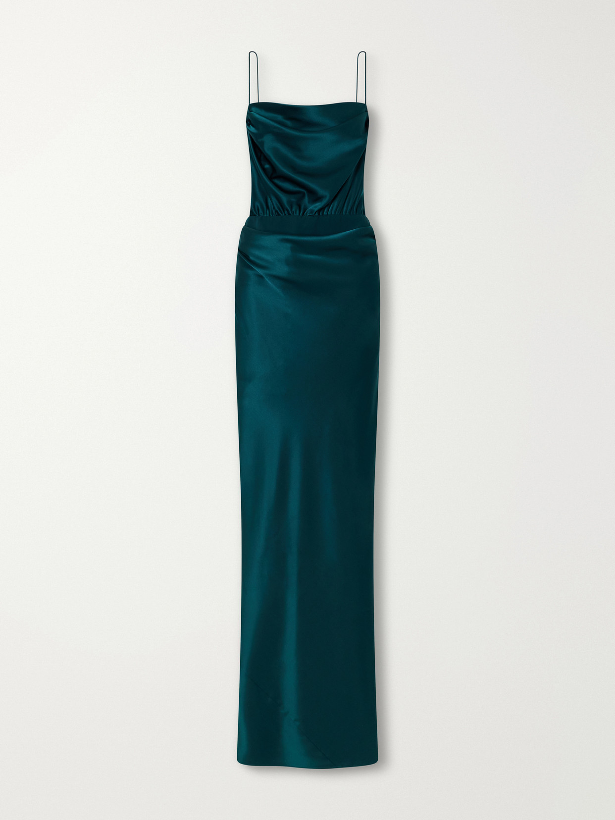 Heirlome Cleo Gathered Silk-satin Gown In Green