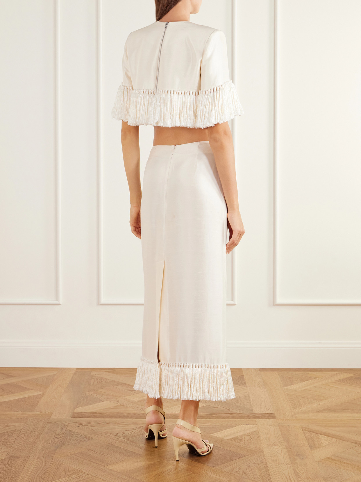 Matilde Fringed Silk-Shantung Maxi