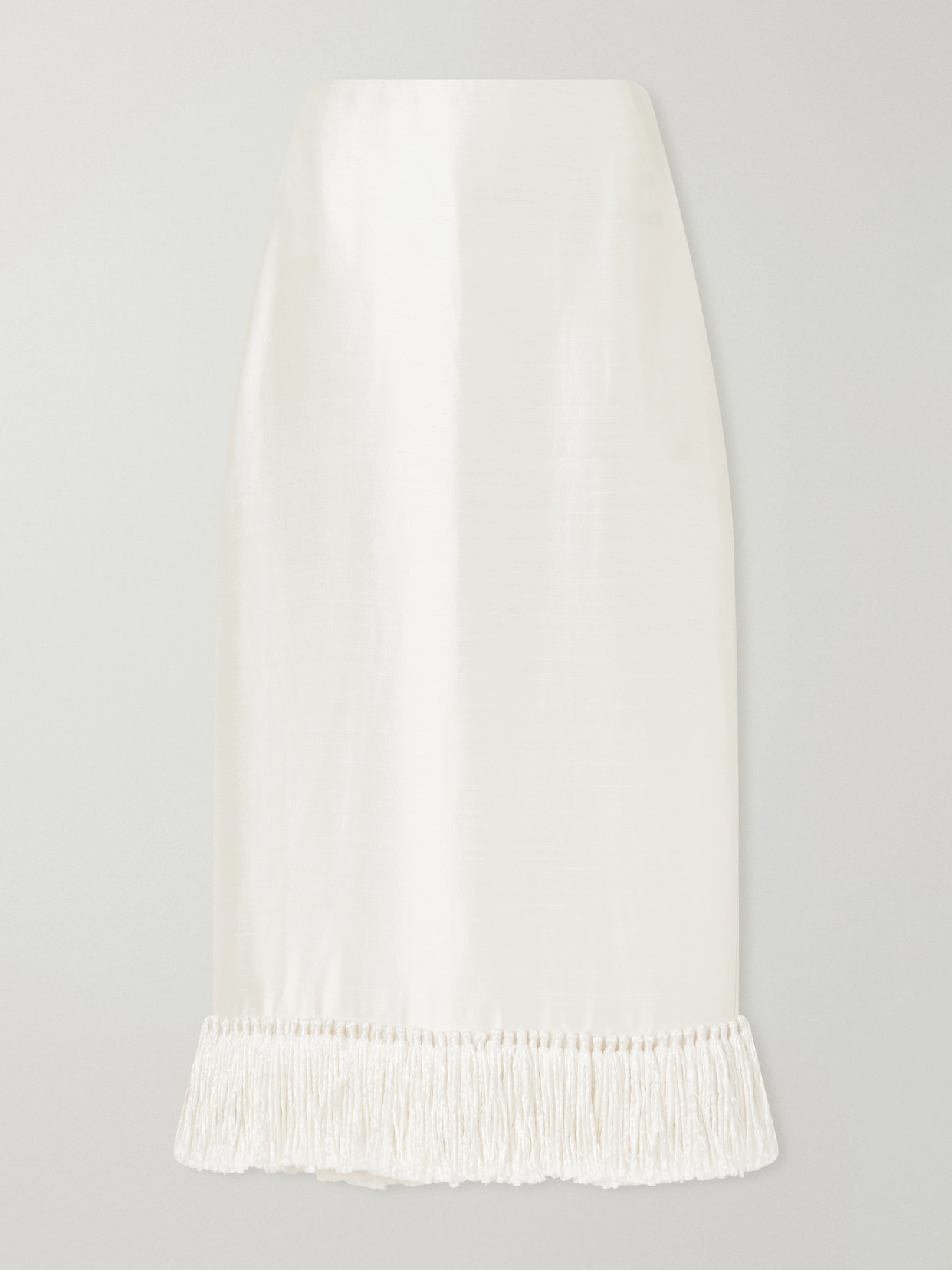 Heirlome Matilde Fringed Silk-shantung Maxi Skirt In Neutrals