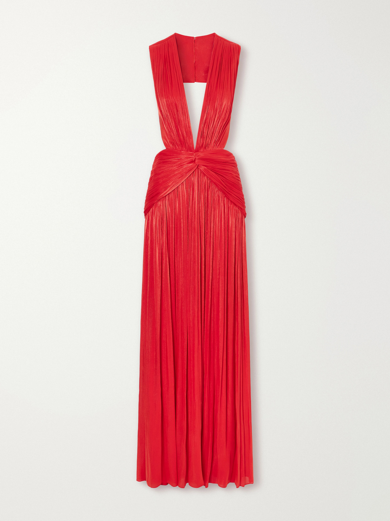 Costarellos Silla Knot-detailed Pleated Georgette Gown In Red