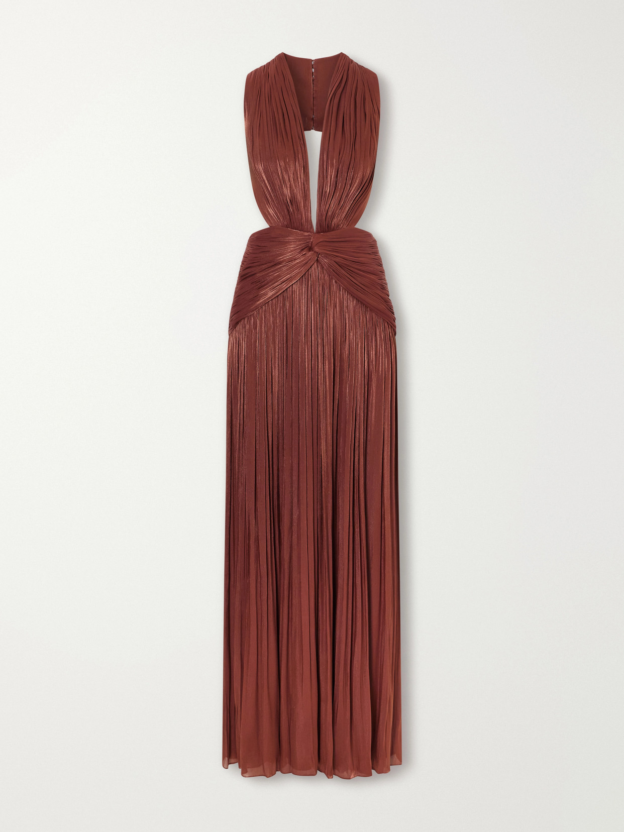 Costarellos Silla Knot-detailed Pleated Georgette Gown In Brown