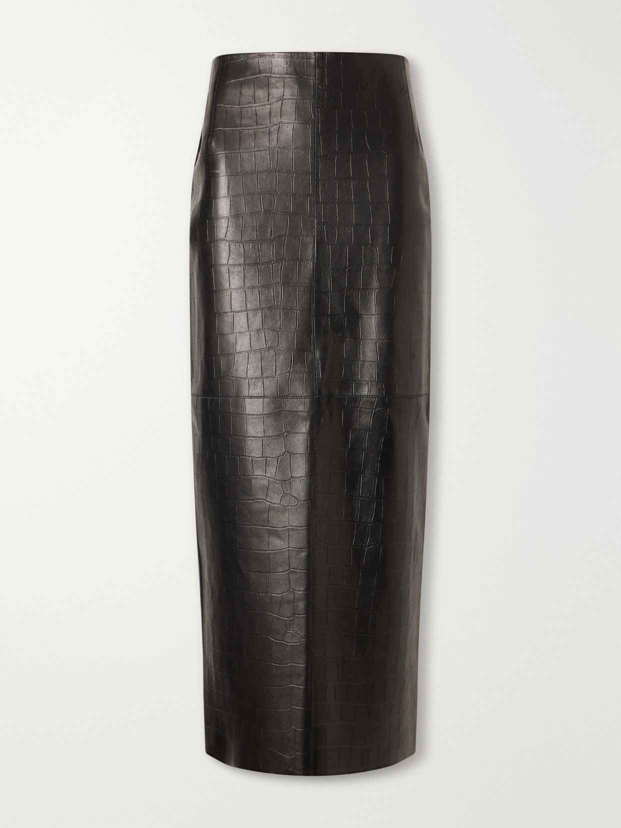 Nour Hammour Elyse Paneled Croc-effect Leather Midi Skirt In Black