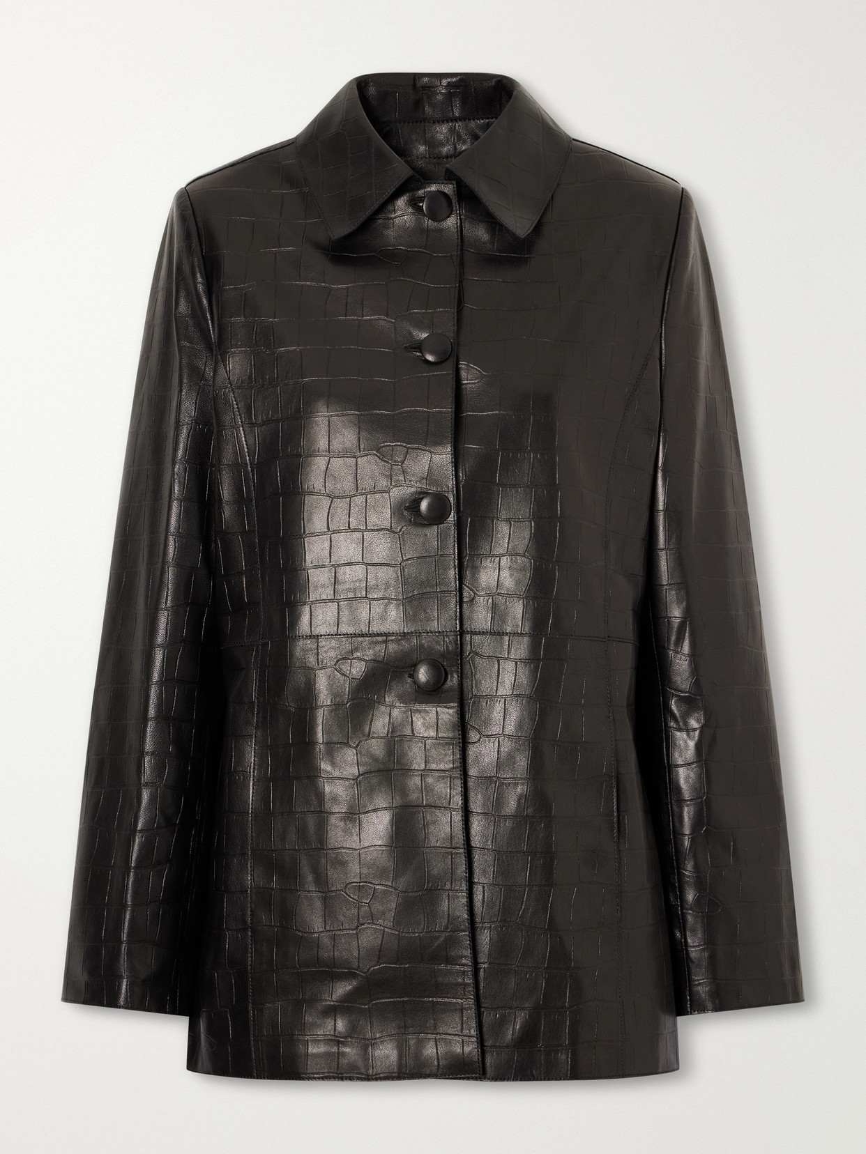 Nour Hammour Clara Croc-effect Leather Jacket In Black
