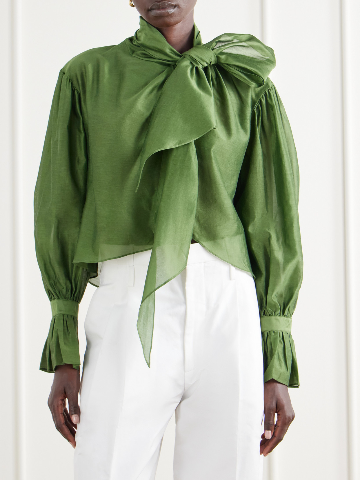 Polo Ralph Lauren - Bow-Detailed Asymmetric Cotton And Silk-Blend Organdy Blouse