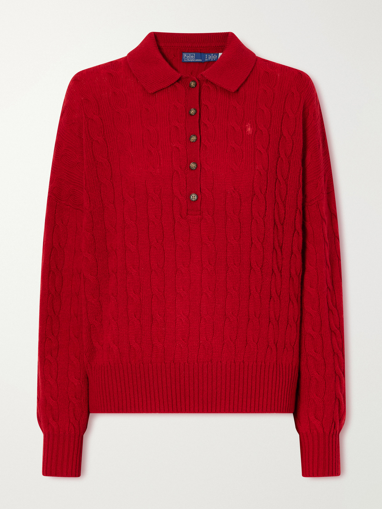 Polo Ralph Lauren - Logo-Embroidered Cable-Knit Wool And Cashmere-Blend Polo Sweater
