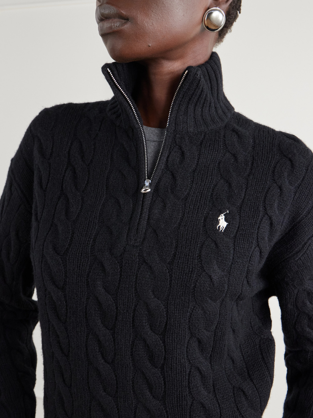 Polo Ralph Lauren - Logo-Embroidered Cable-Knit Wool And Cashmere-Blend Half-Zip Sweater