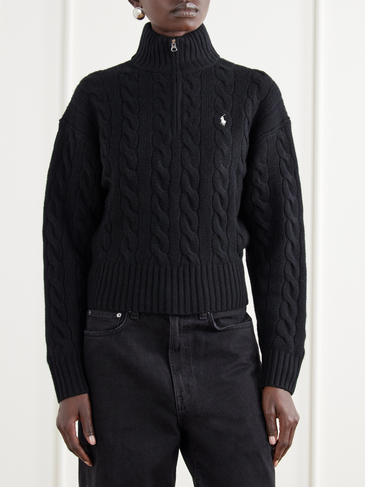 Polo Ralph Lauren - Logo-Embroidered Cable-Knit Wool And Cashmere-Blend Half-Zip Sweater