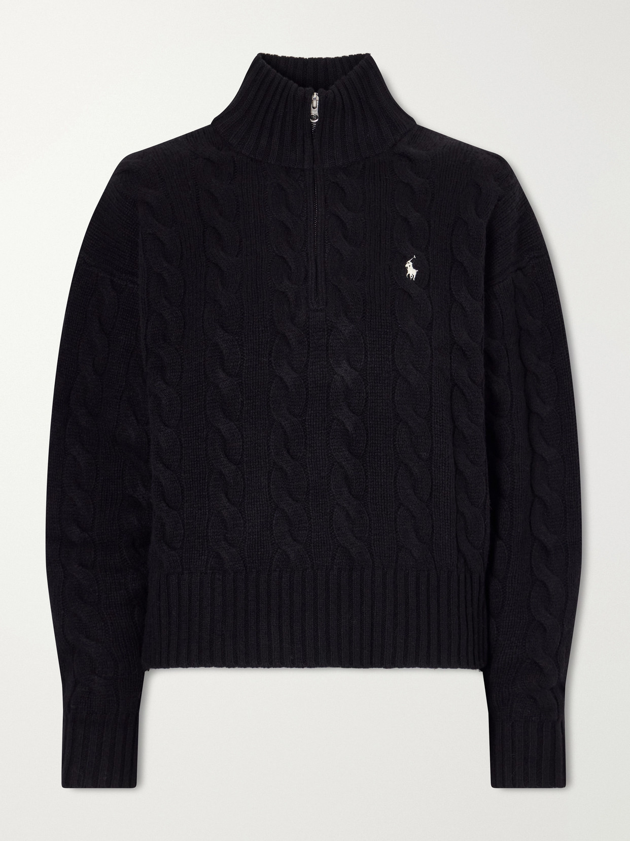Polo Ralph Lauren - Logo-Embroidered Cable-Knit Wool And Cashmere-Blend Half-Zip Sweater