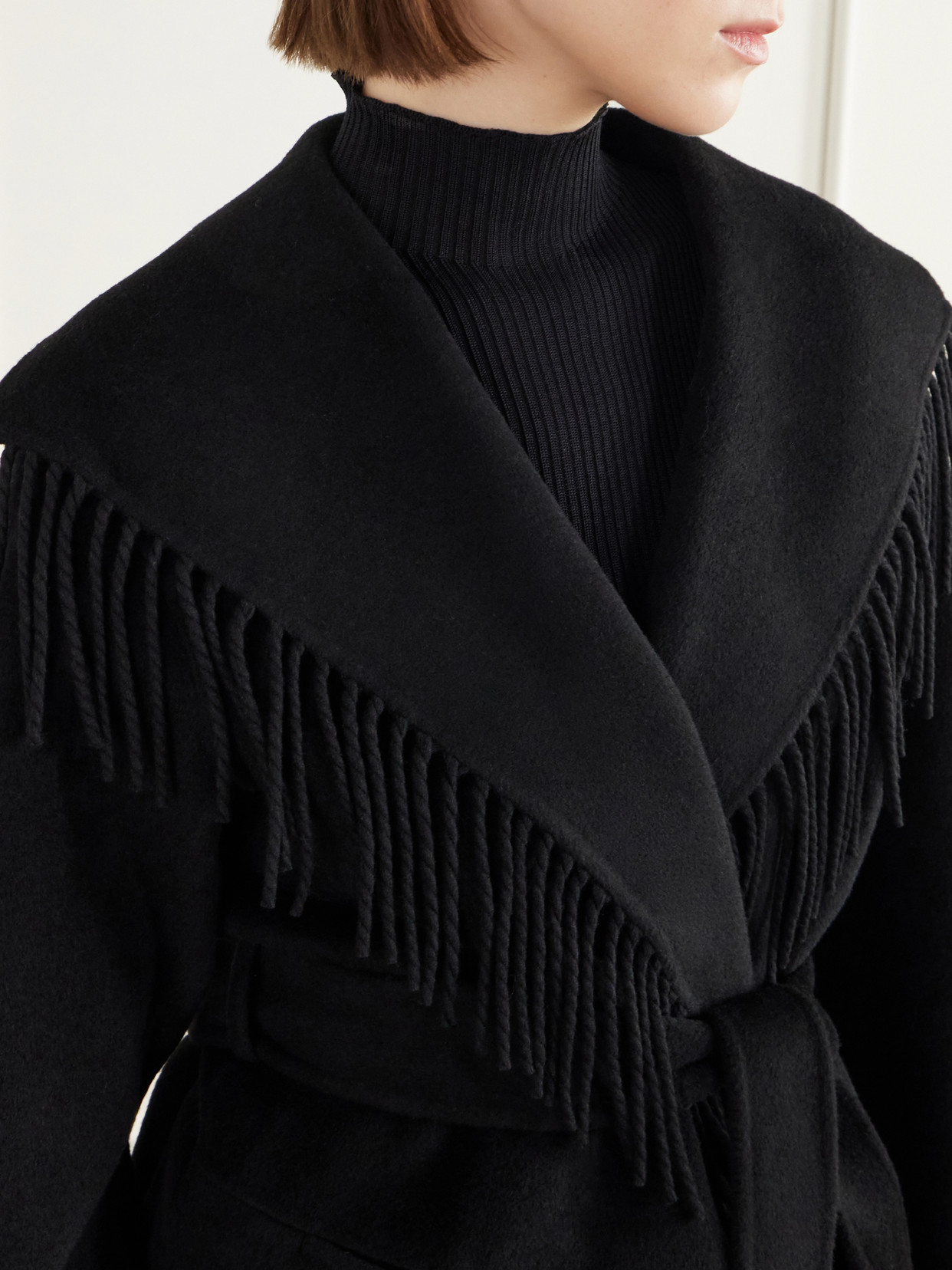 Rowen Belted Fringed Wool-Blend Jacket