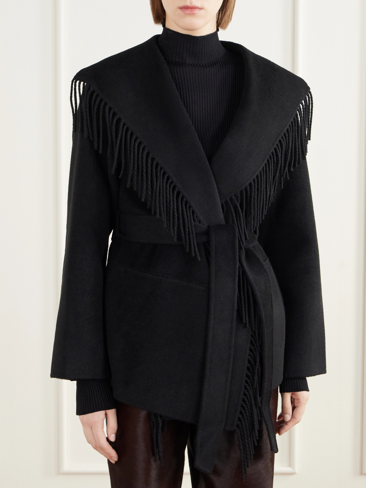 Rowen Belted Fringed Wool-Blend Jacket