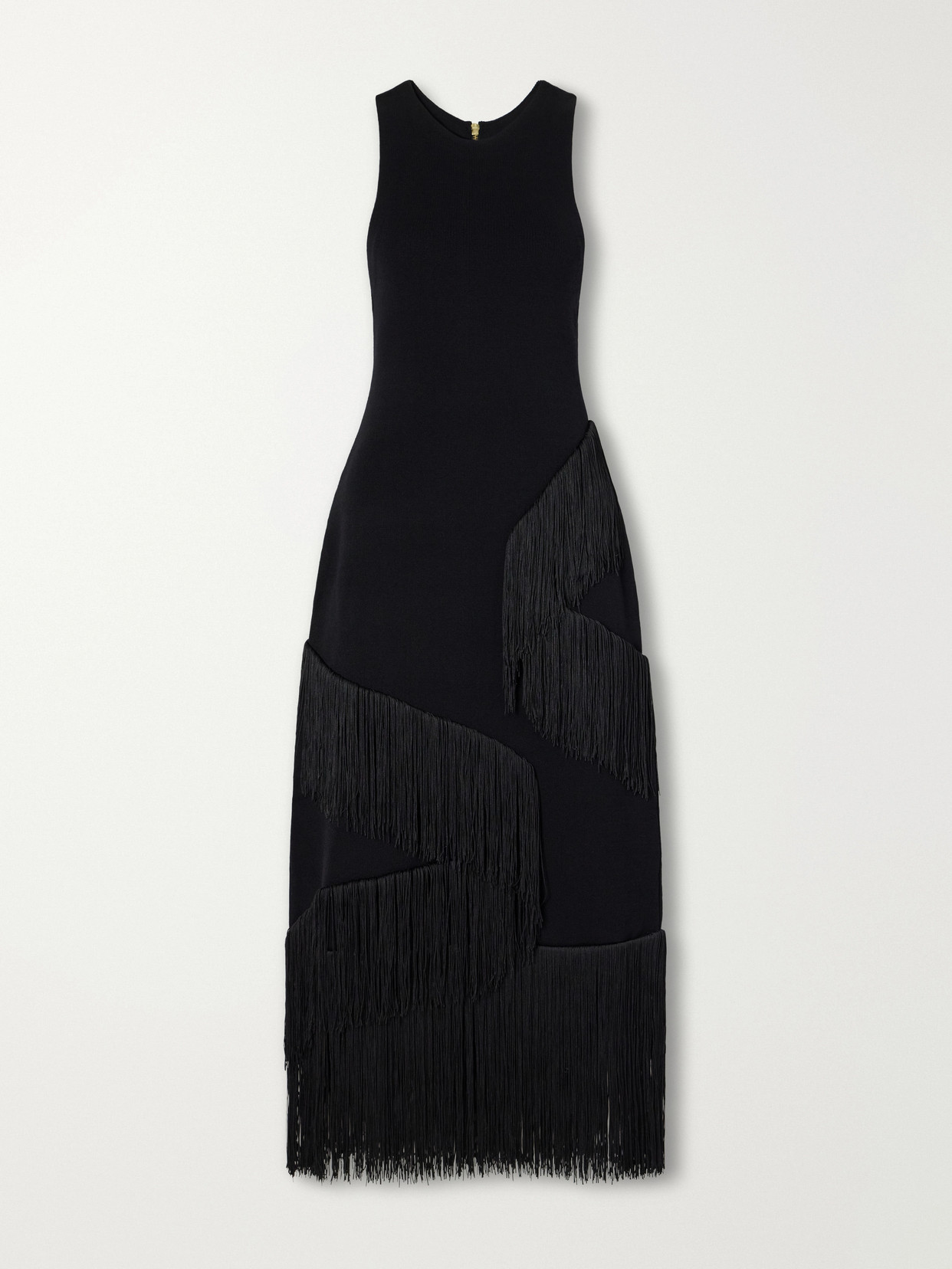 Aje Align Fringe-trimmed Knitted Maxi Dress In Black