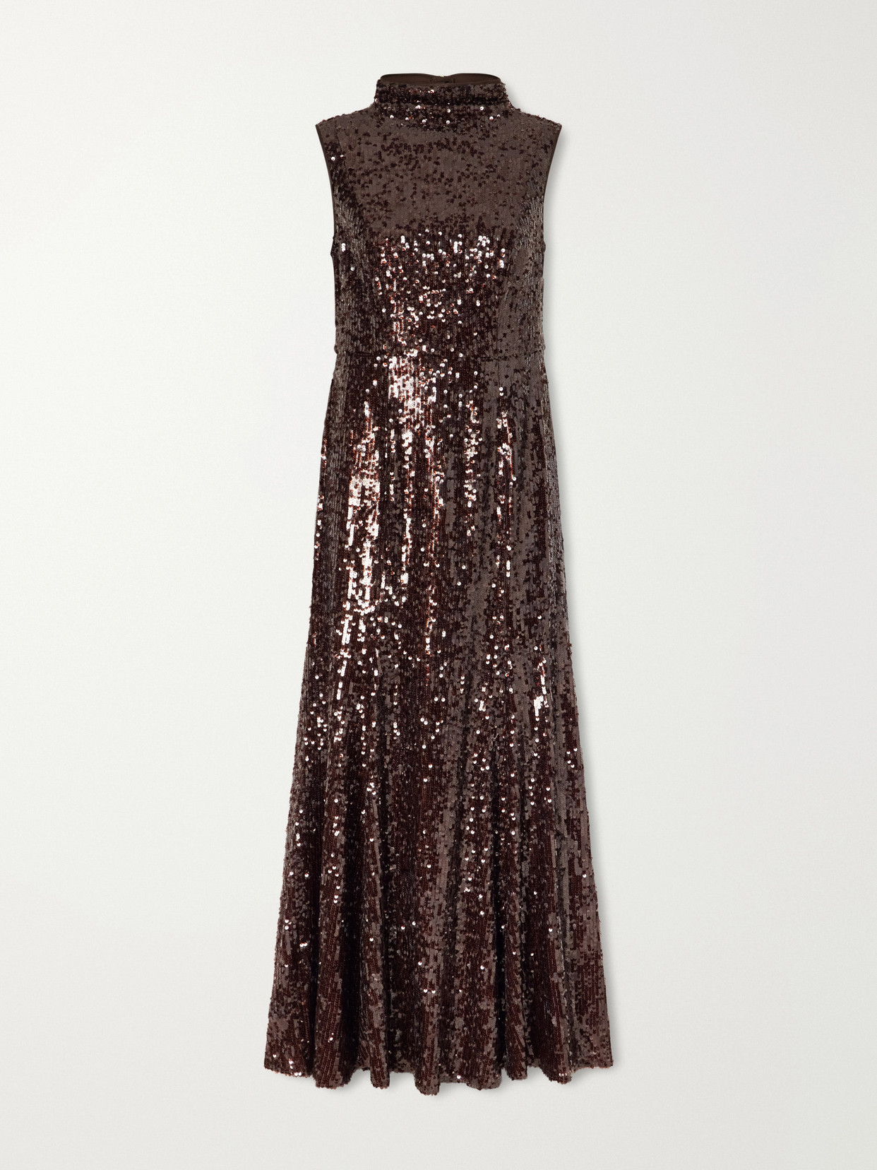 Aje Elyisian Feather-trimmed Sequined-mesh Gown In Burgundy