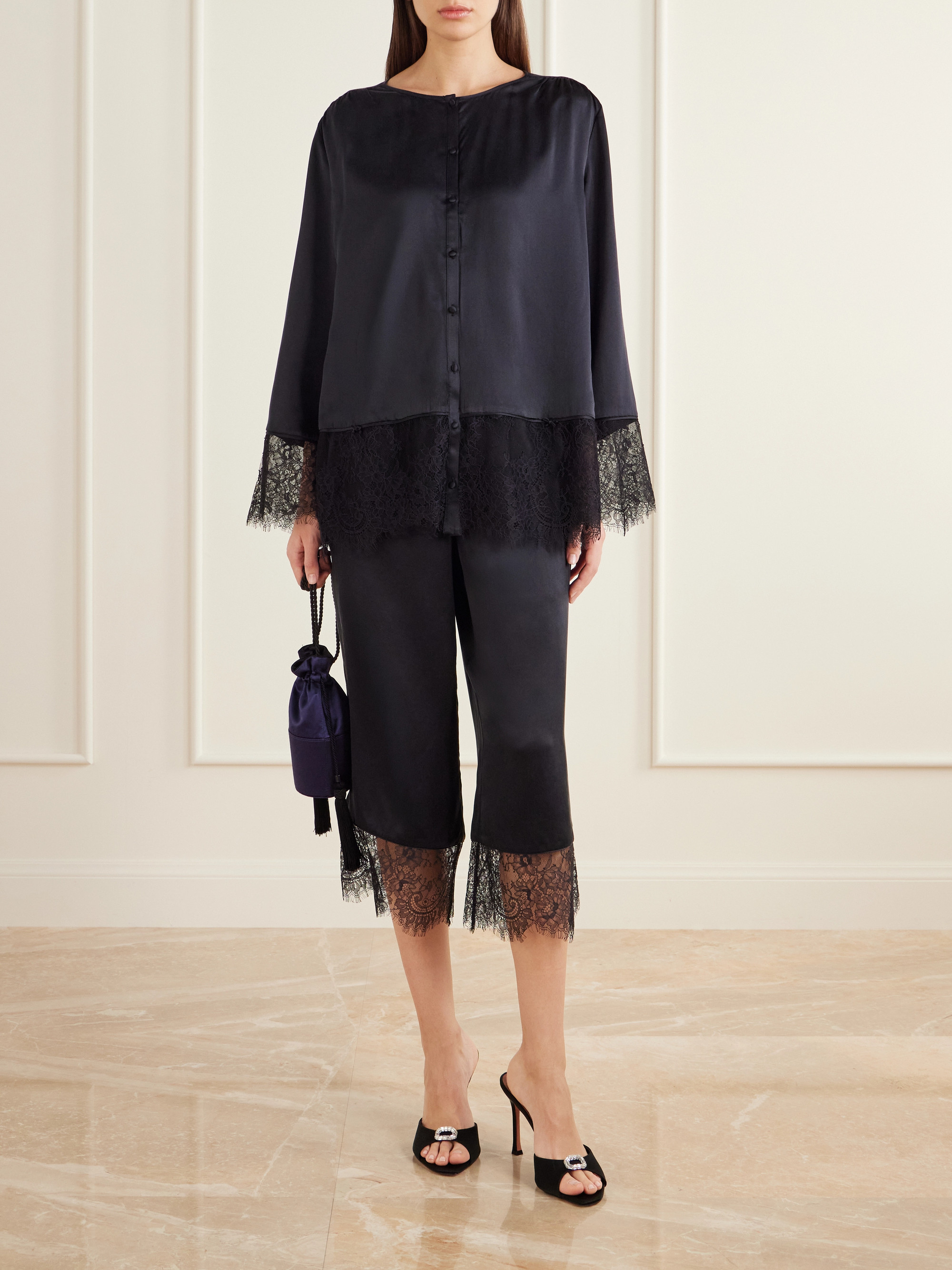 POSSE Blake lace-trimmed silk-satin straight-leg pants