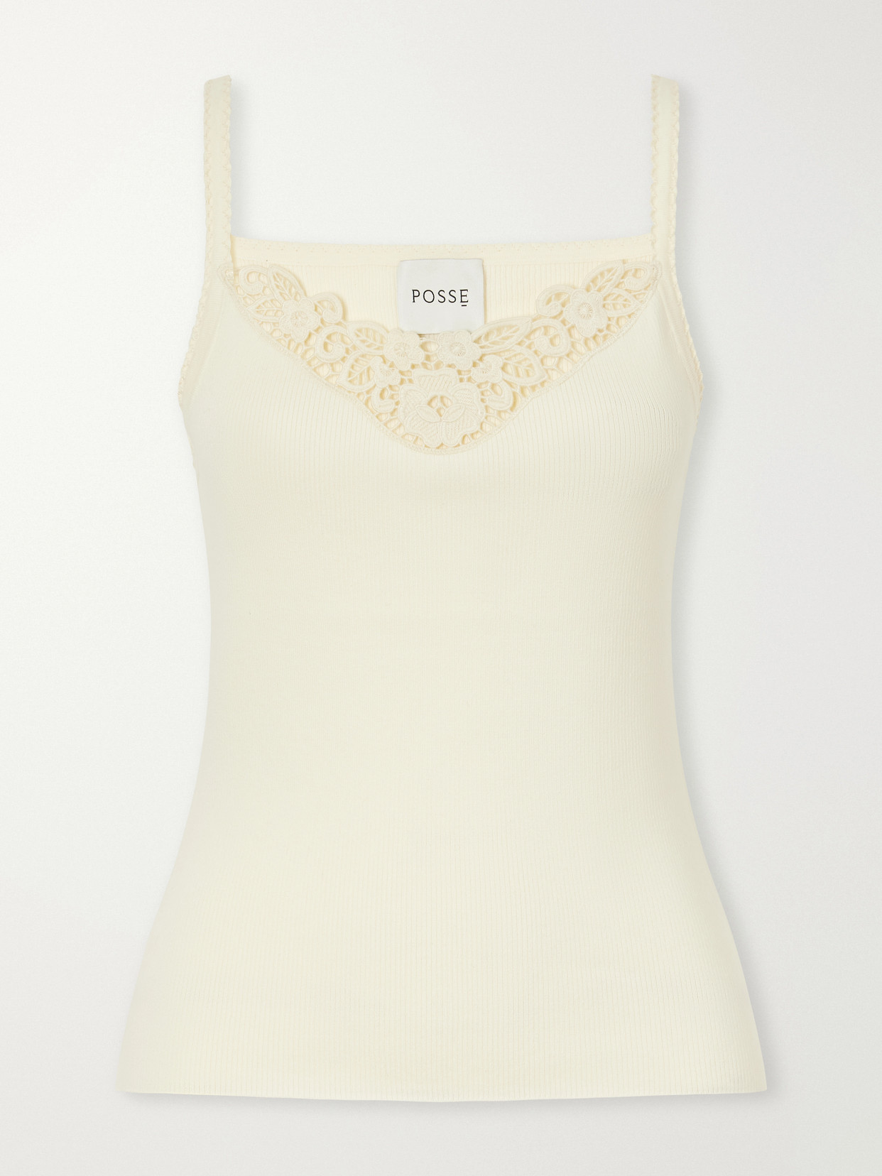 Posy Guipure Lace-Trimmed Ribbed Cotton-Blend Jersey Tank