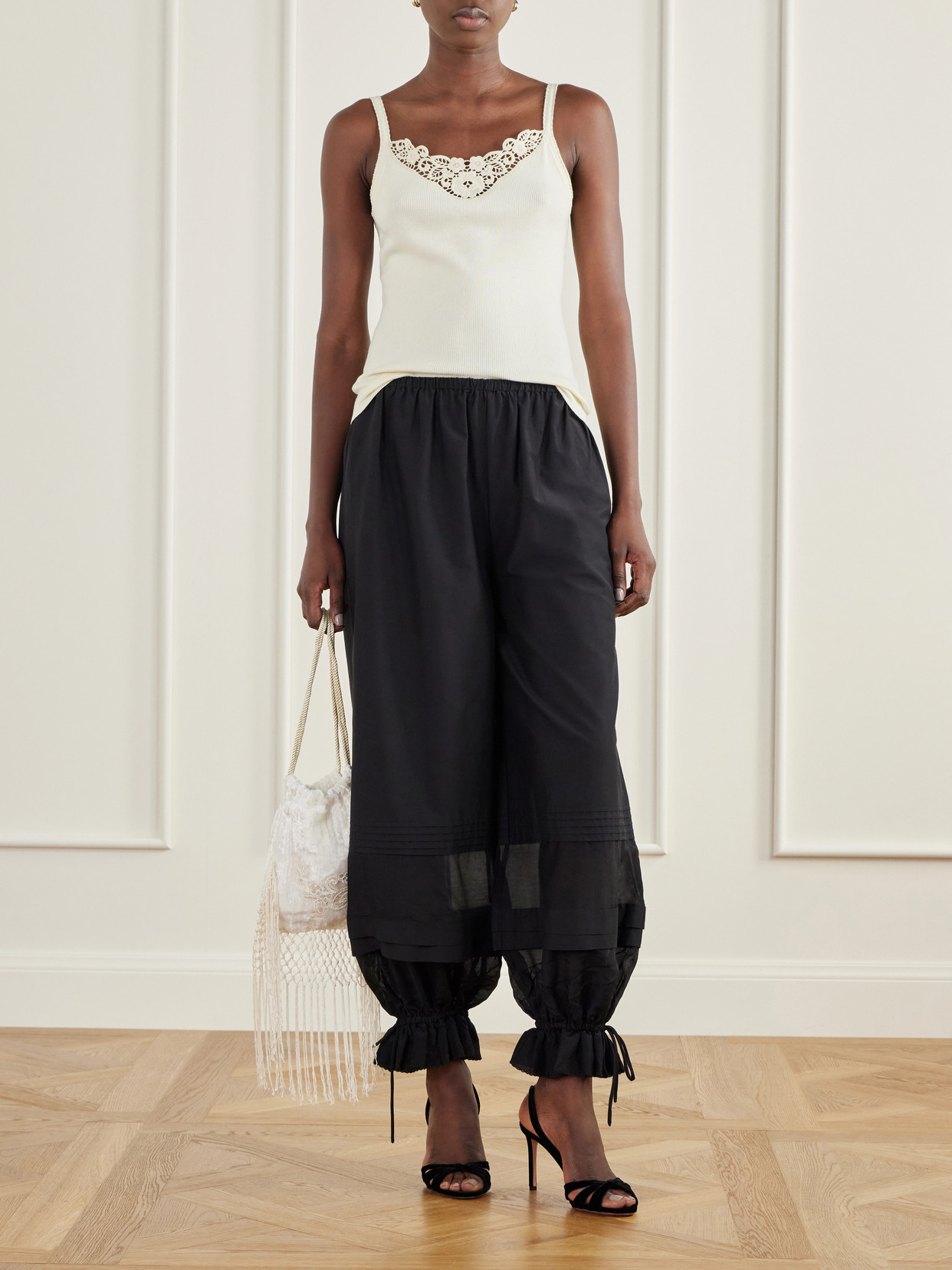 Posy Guipure Lace-Trimmed Ribbed Cotton-Blend Jersey Tank