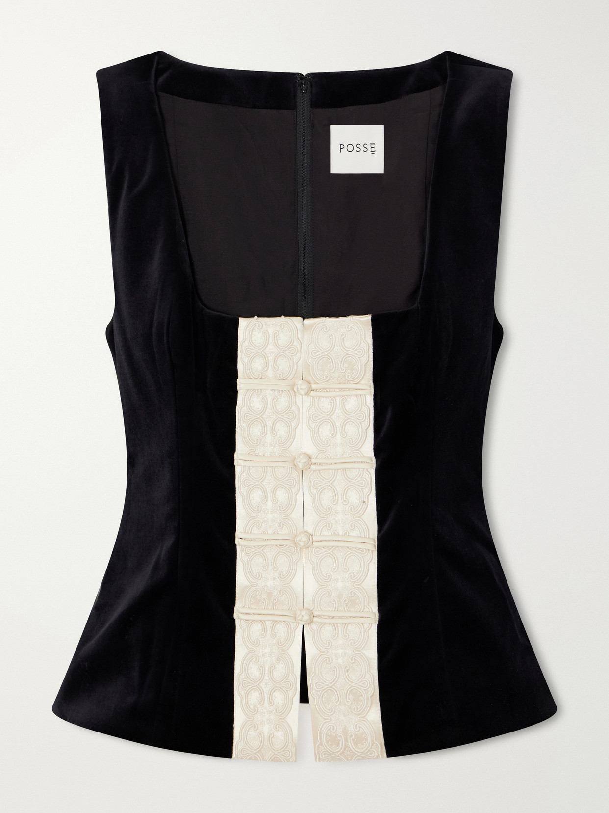 Florian Embroidered Satin-Trimmed Cotton-Velvet Top