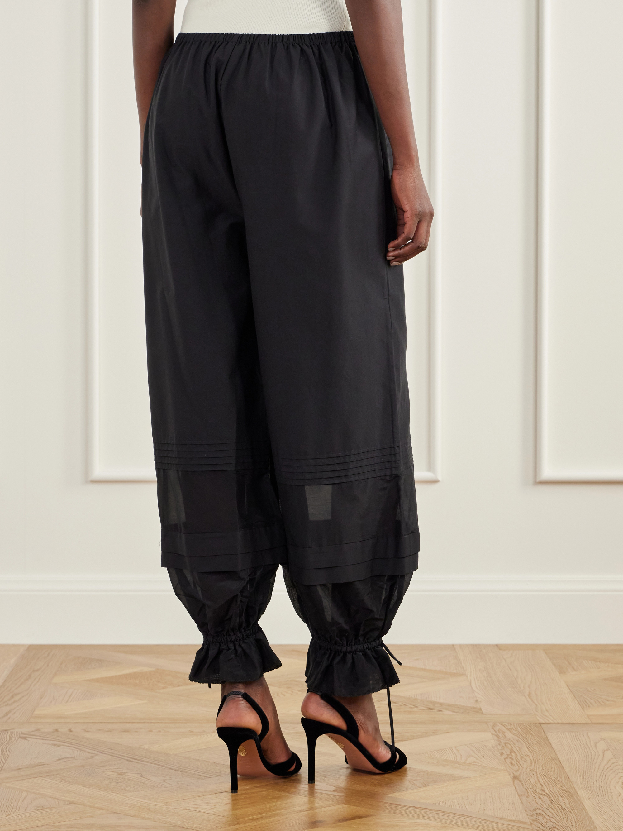 POSSE Pearl pleated voile-trimmed cotton and silk-blend poplin barrel pants