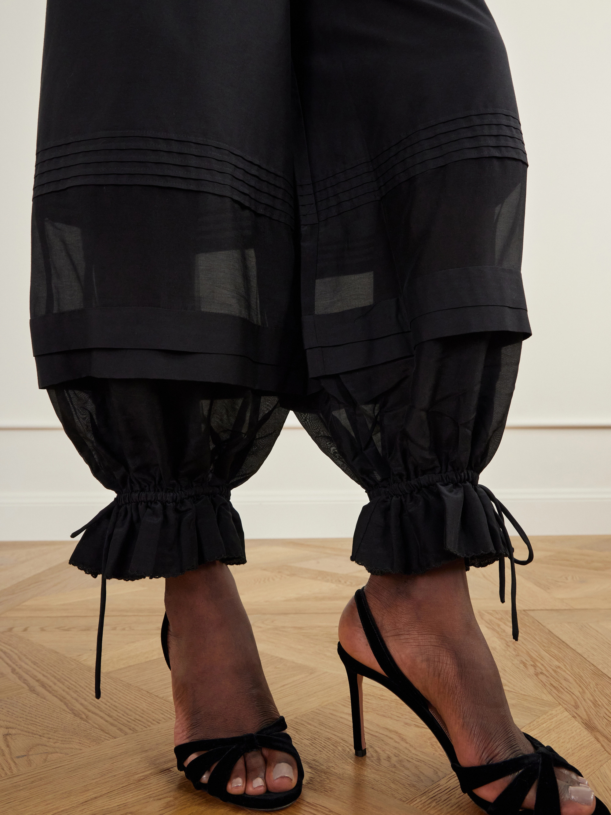 POSSE Pearl pleated voile-trimmed cotton and silk-blend poplin barrel pants