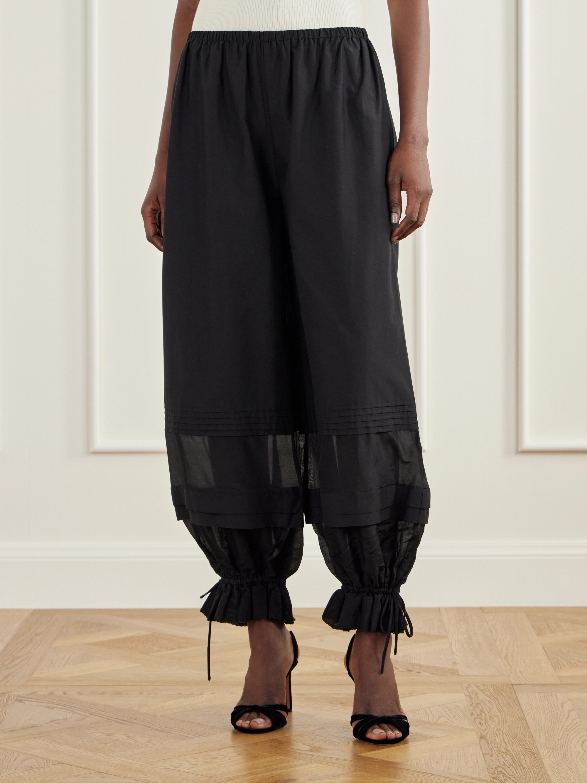POSSE Pearl pleated voile-trimmed cotton and silk-blend poplin barrel pants