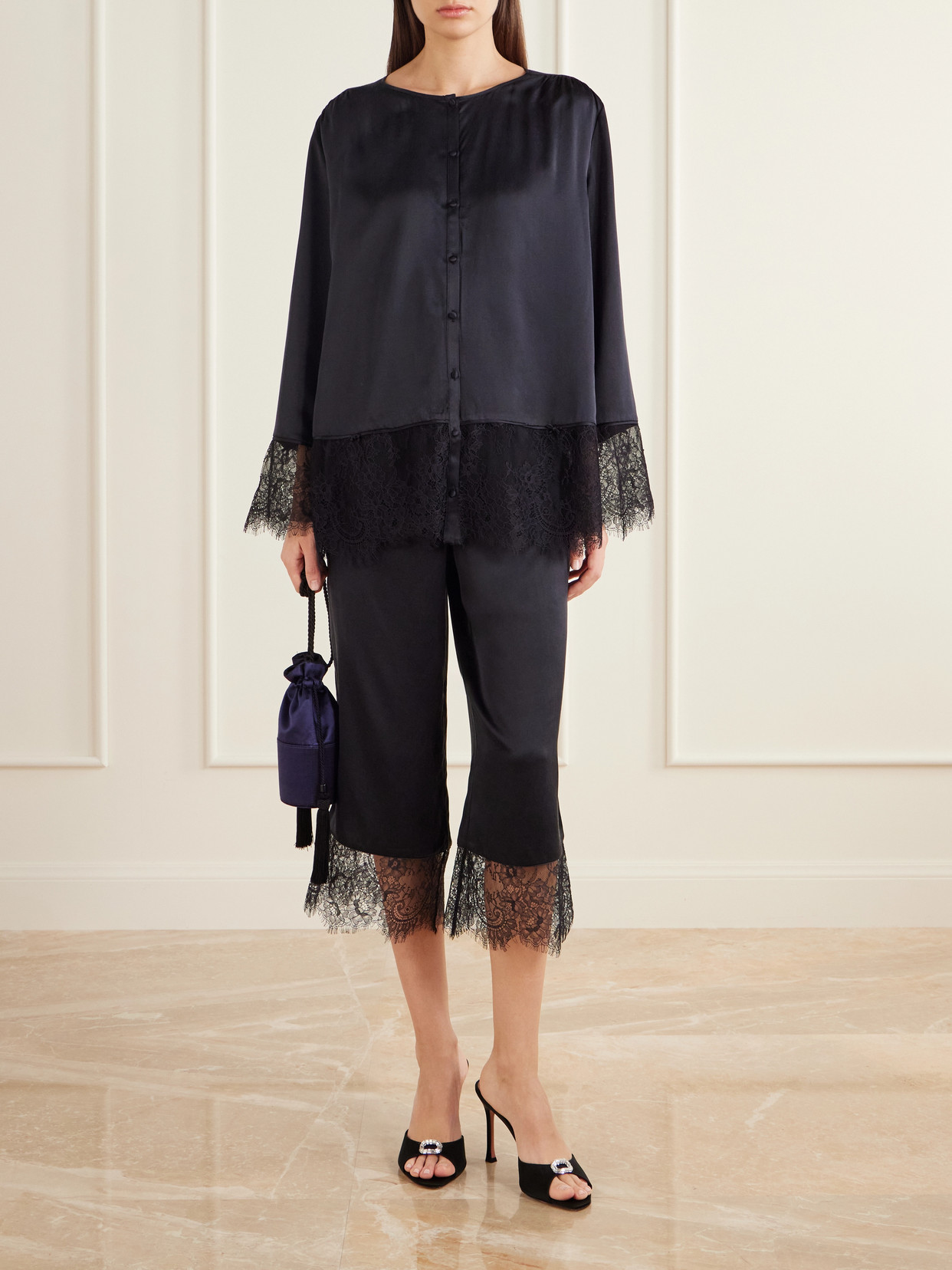 Blake Lace-Trimmed Silk-Charmeuse Shirt