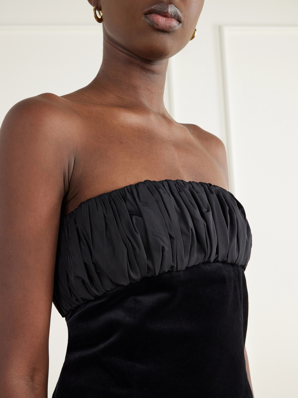 Dean Strapless Ruched Cotton-Velvet Top
