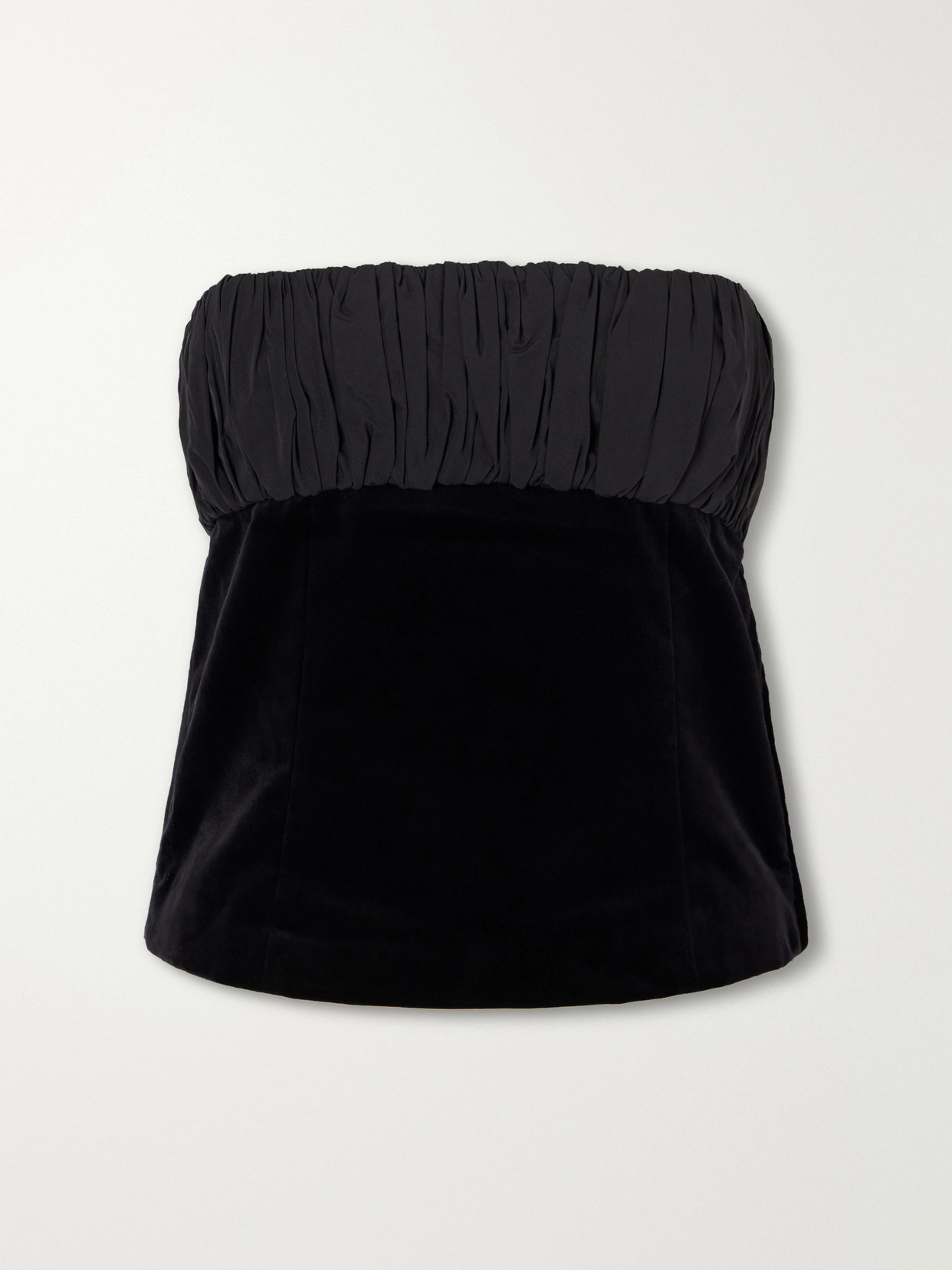 Dean Strapless Ruched Cotton-Velvet Top