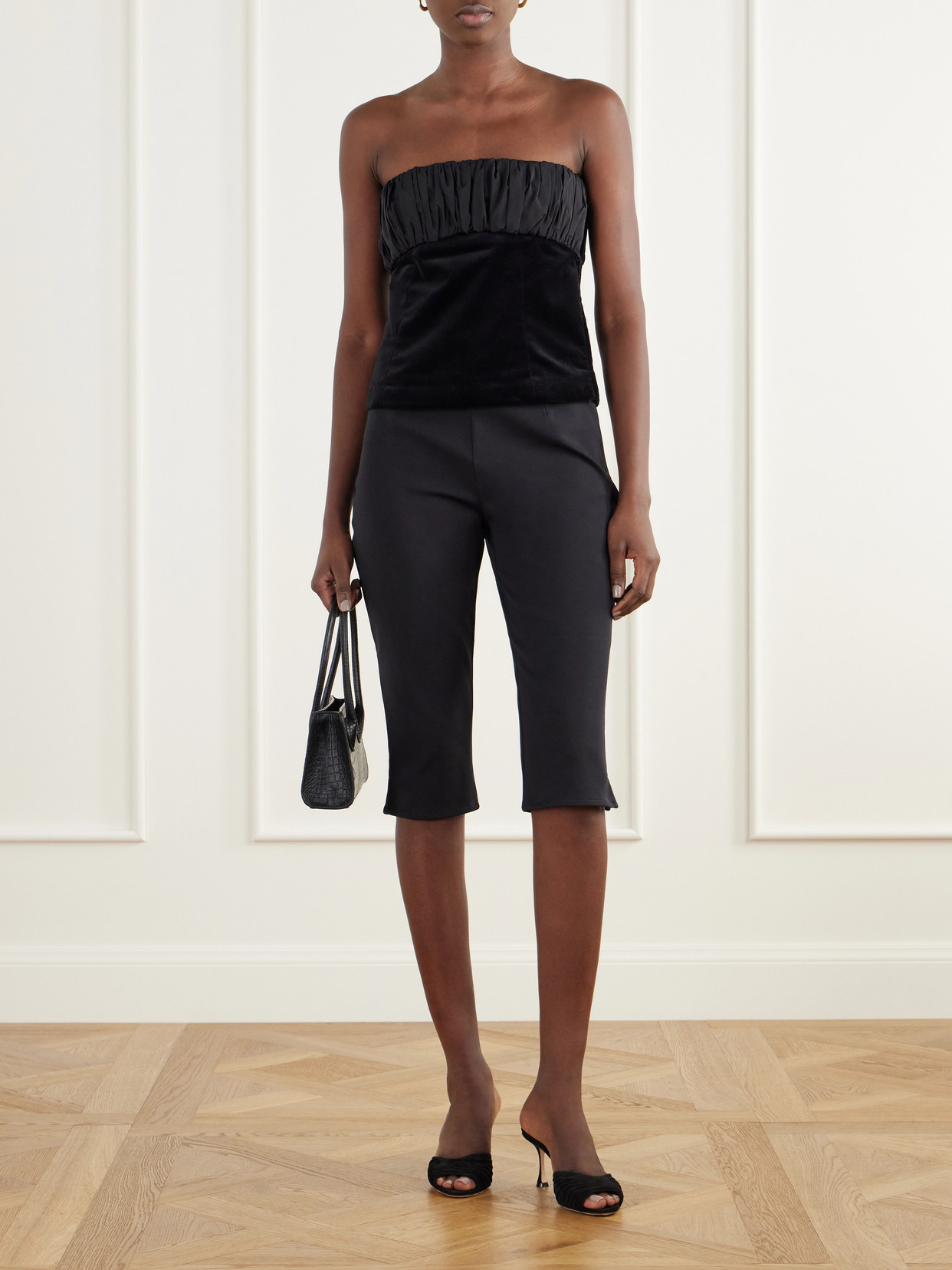 Dean Strapless Ruched Cotton-Velvet Top