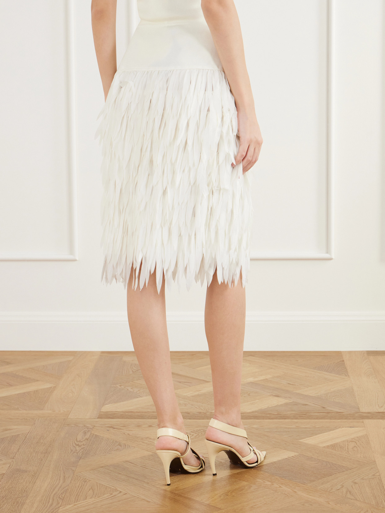 Rib-Trimmed Fringed Chiffon Midi