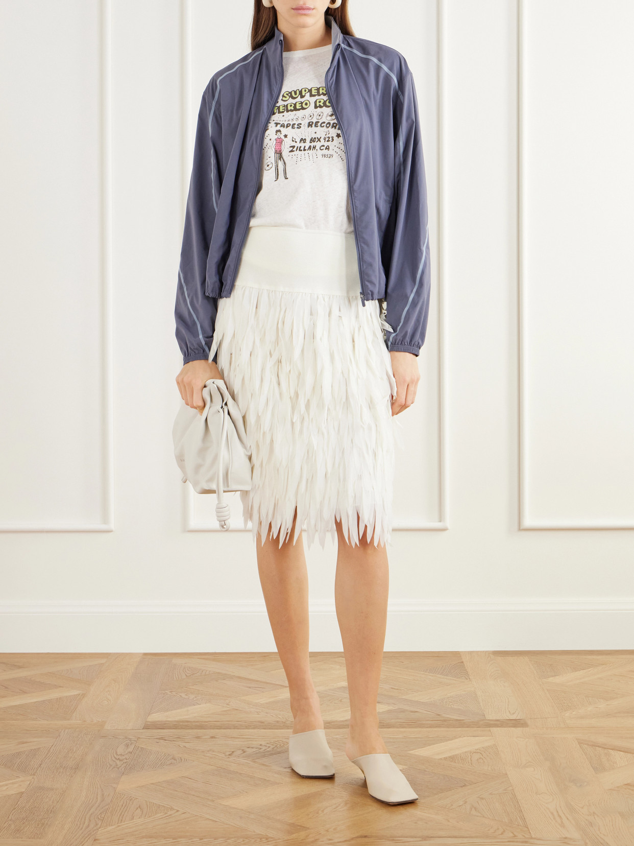 Rib-Trimmed Fringed Chiffon Midi