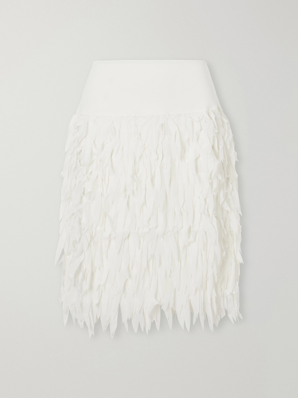 Rib-Trimmed Fringed Chiffon Midi
