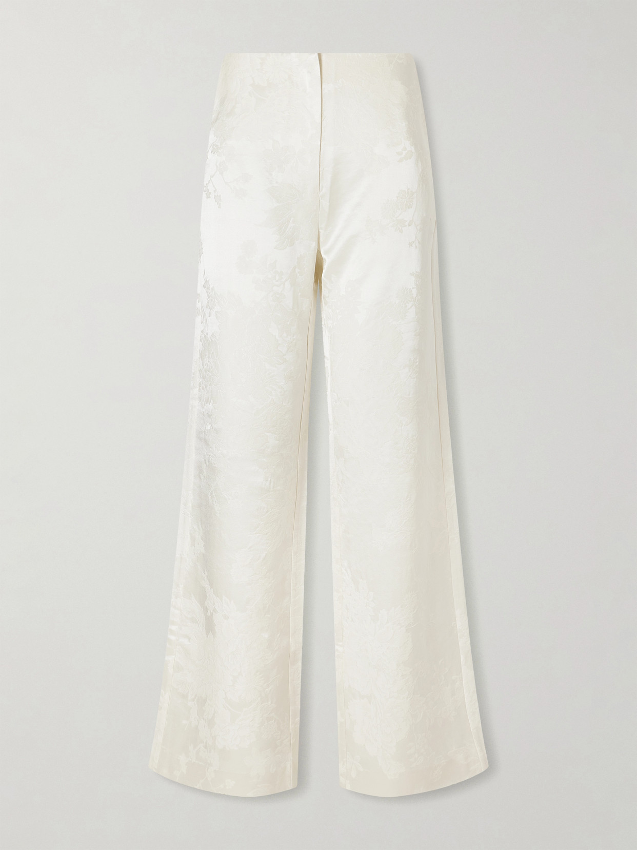 St Agni Wool And Silk-blend Floral-jacquard Cloqué Wide-leg Pants In Neutrals