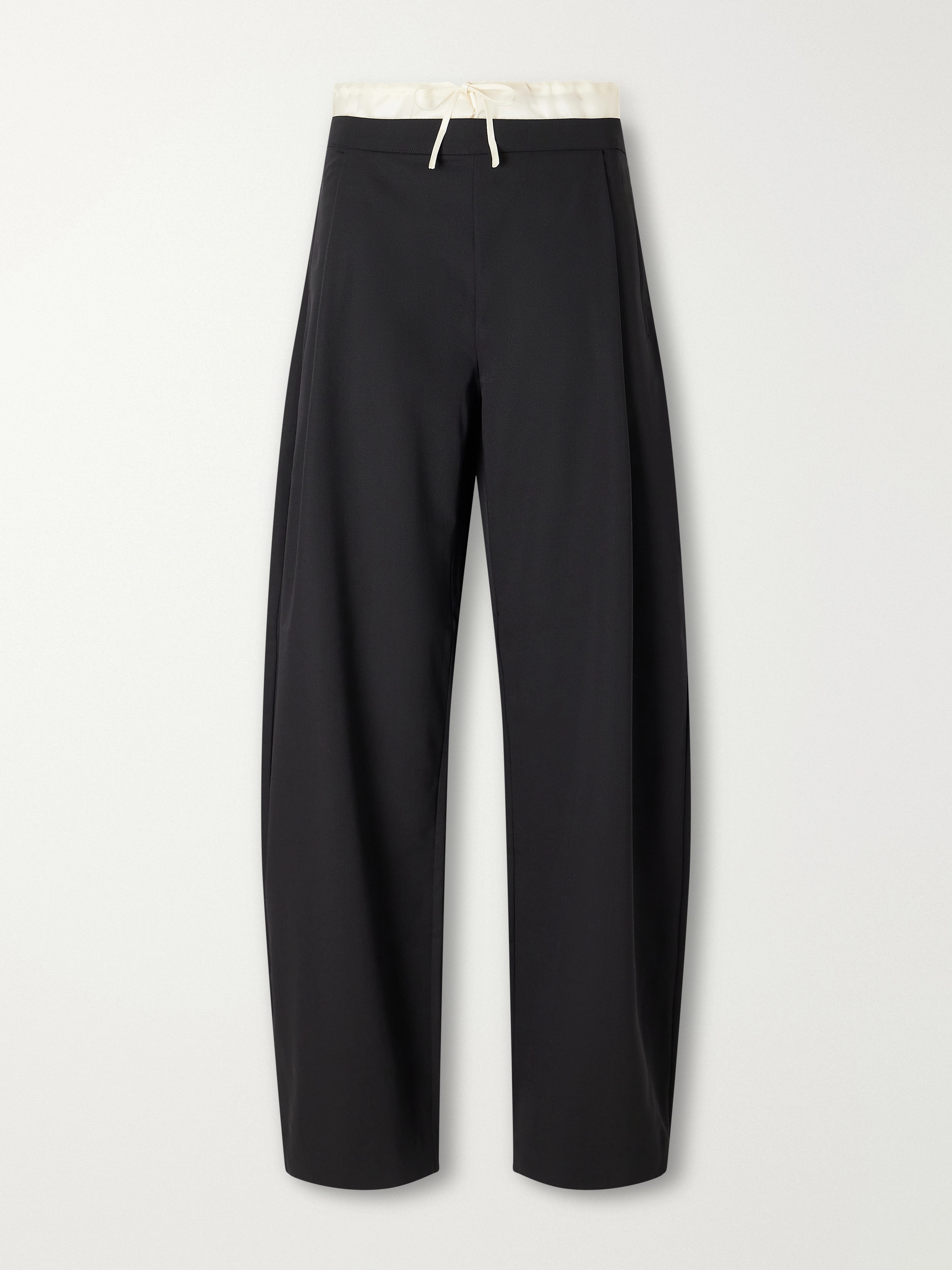 St. Agni Satin-trimmed wool-twill barrel-leg pants
