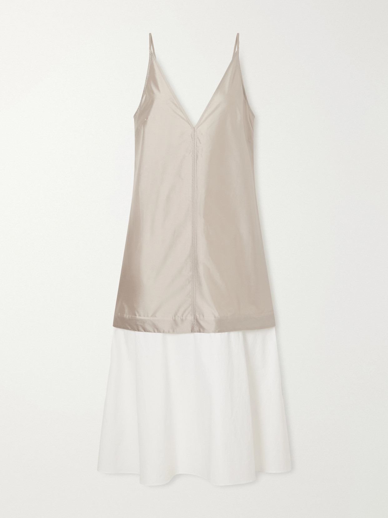 St Agni Paper Two-tone Cotton-poplin And Taffeta Midi Dress In Neutrals