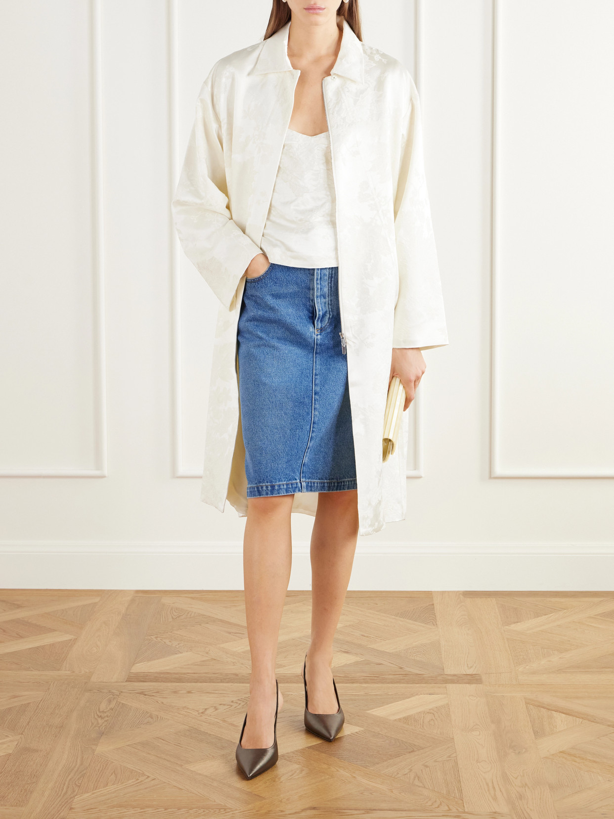 And Wool-Blend Floral-Jacquard Cloqué Coat