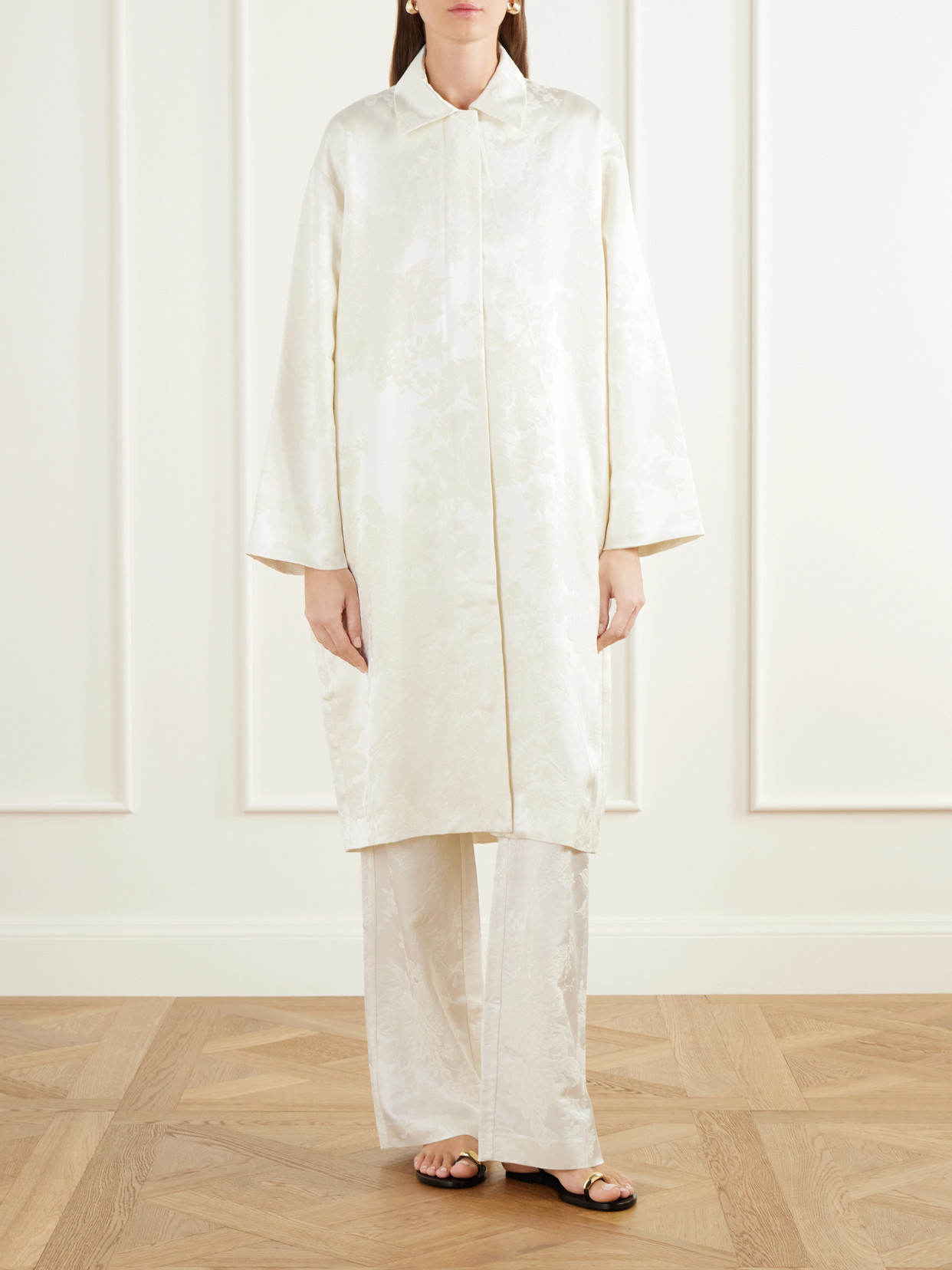 And Wool-Blend Floral-Jacquard Cloqué Coat