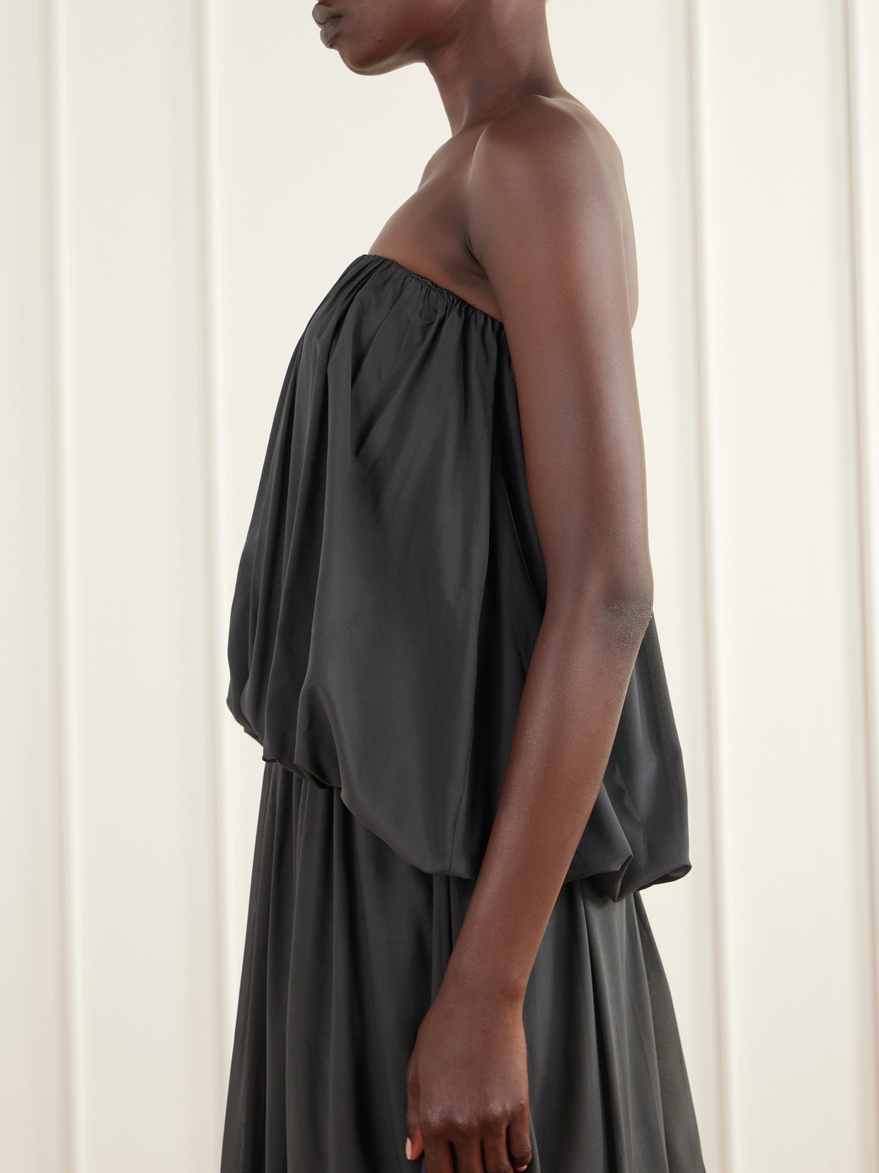 Balloon Strapless Gathered Chiffon Top