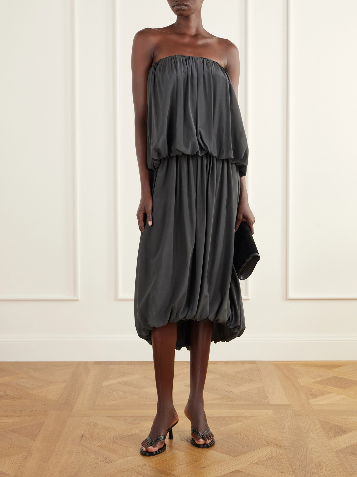 Balloon Strapless Gathered Chiffon Top