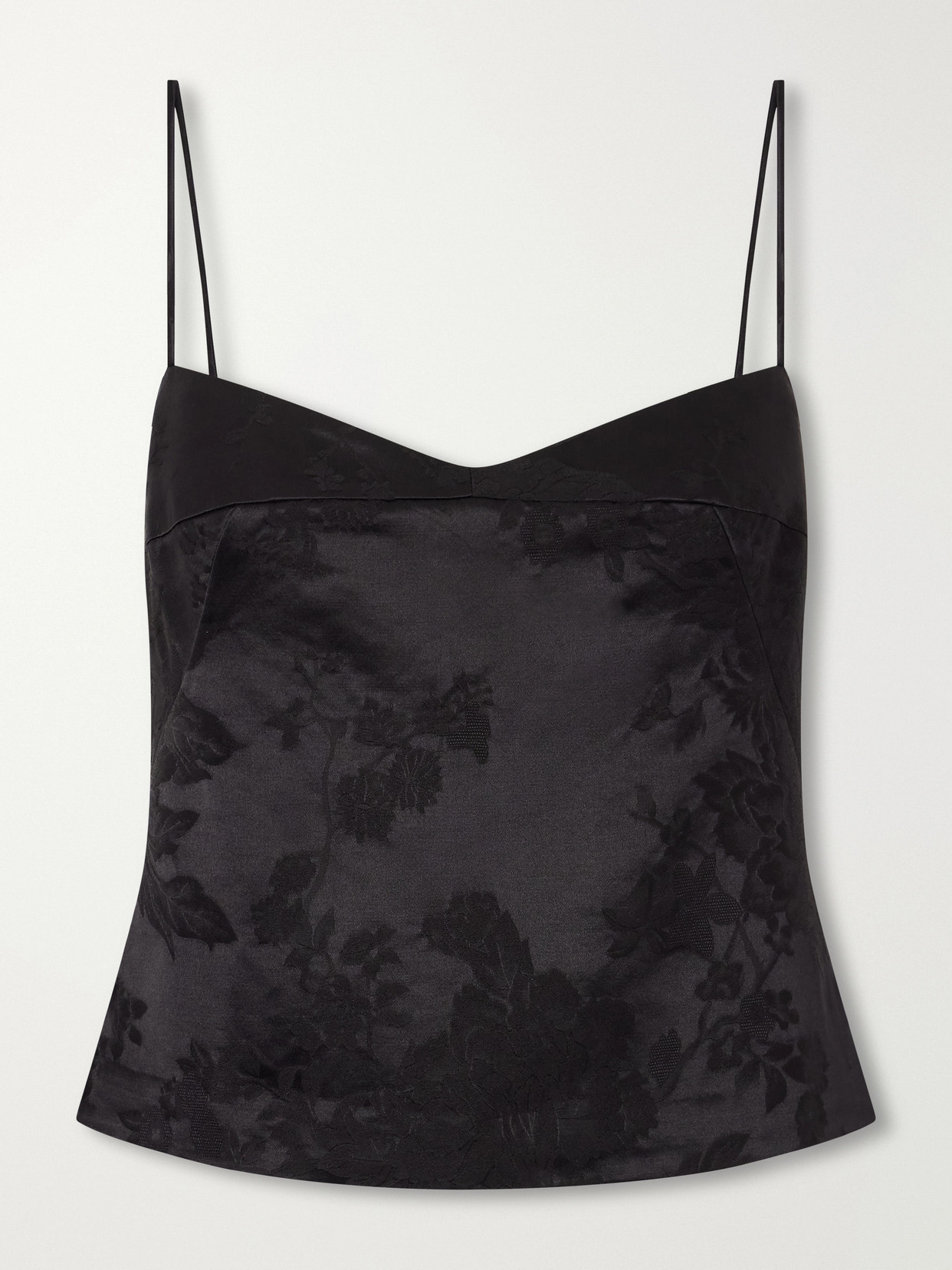 St Agni Wool And Silk-blend Floral-jacquard Cloqué Cami In Black