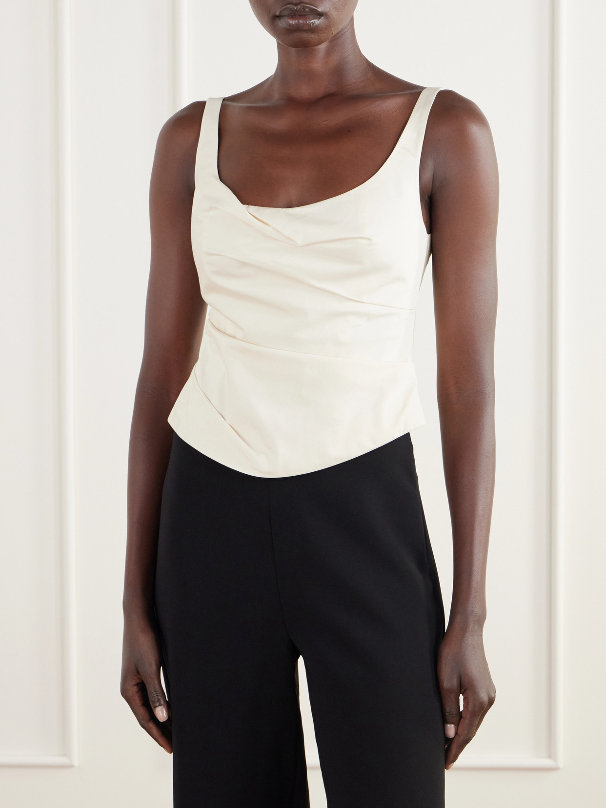 Draped Tussah Silk-Blend Bustier Top
