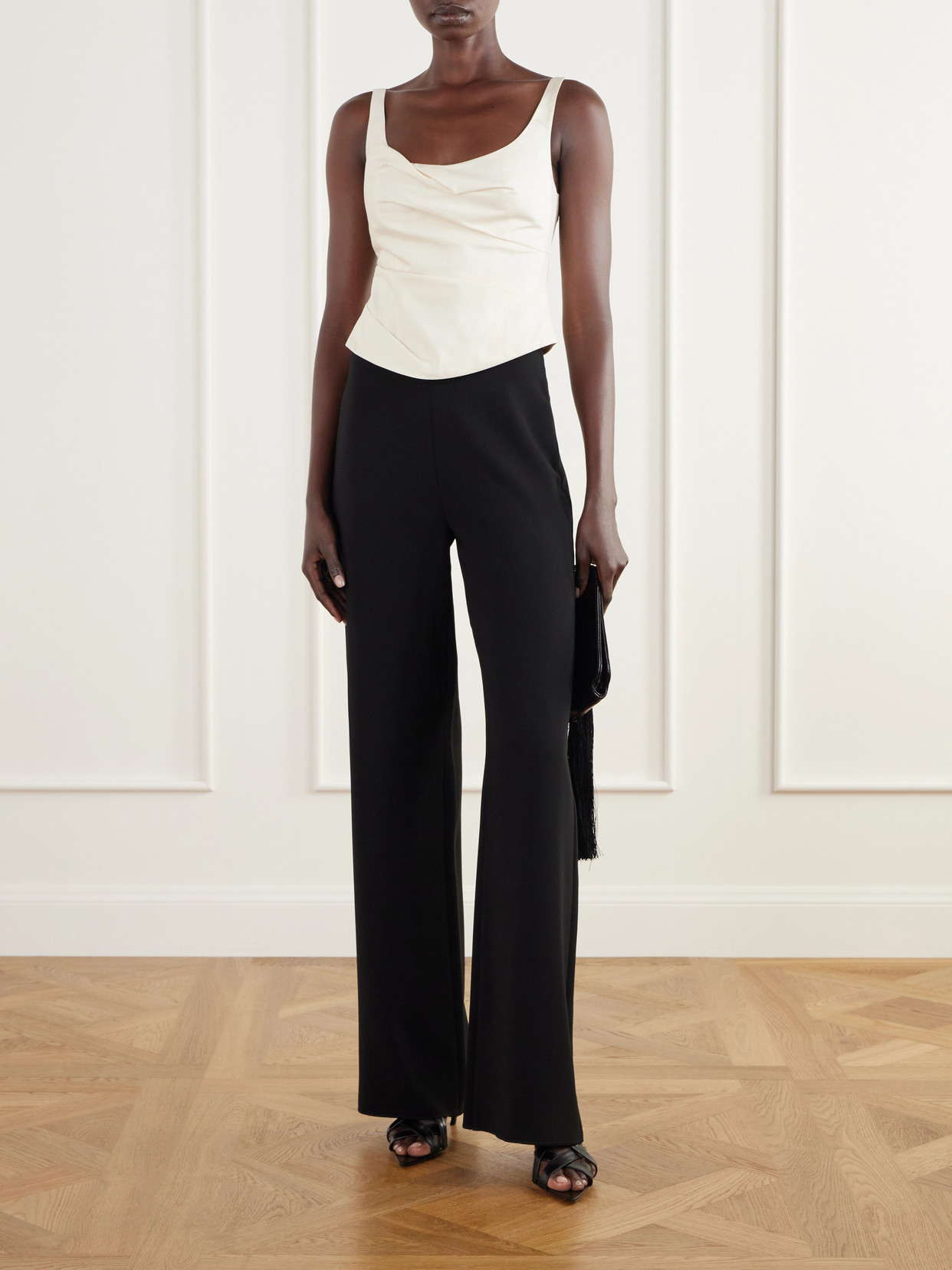 Draped Tussah Silk-Blend Bustier Top