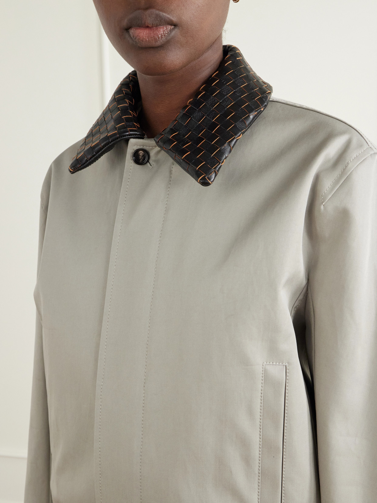 Intrecciato Leather-Trimmed Cotton Jacket