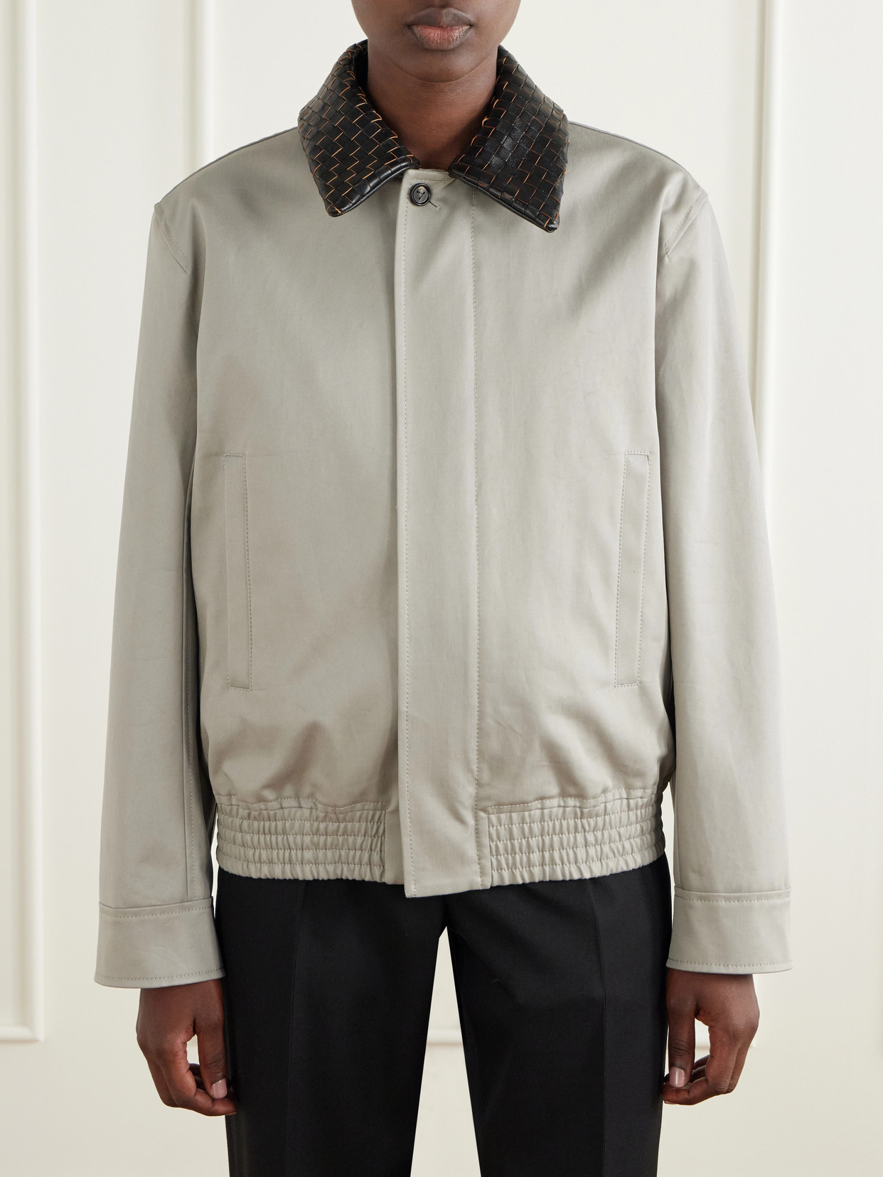 Intrecciato Leather-Trimmed Cotton Jacket