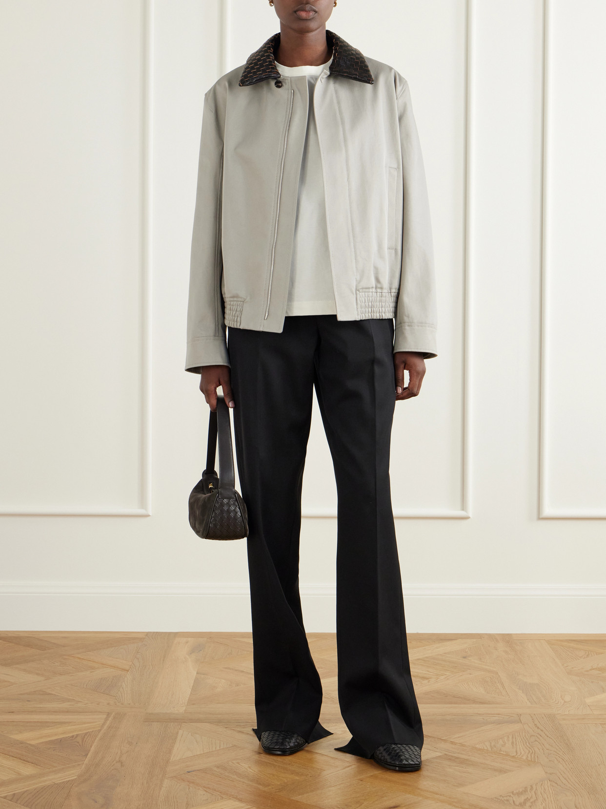 Intrecciato Leather-Trimmed Cotton Jacket