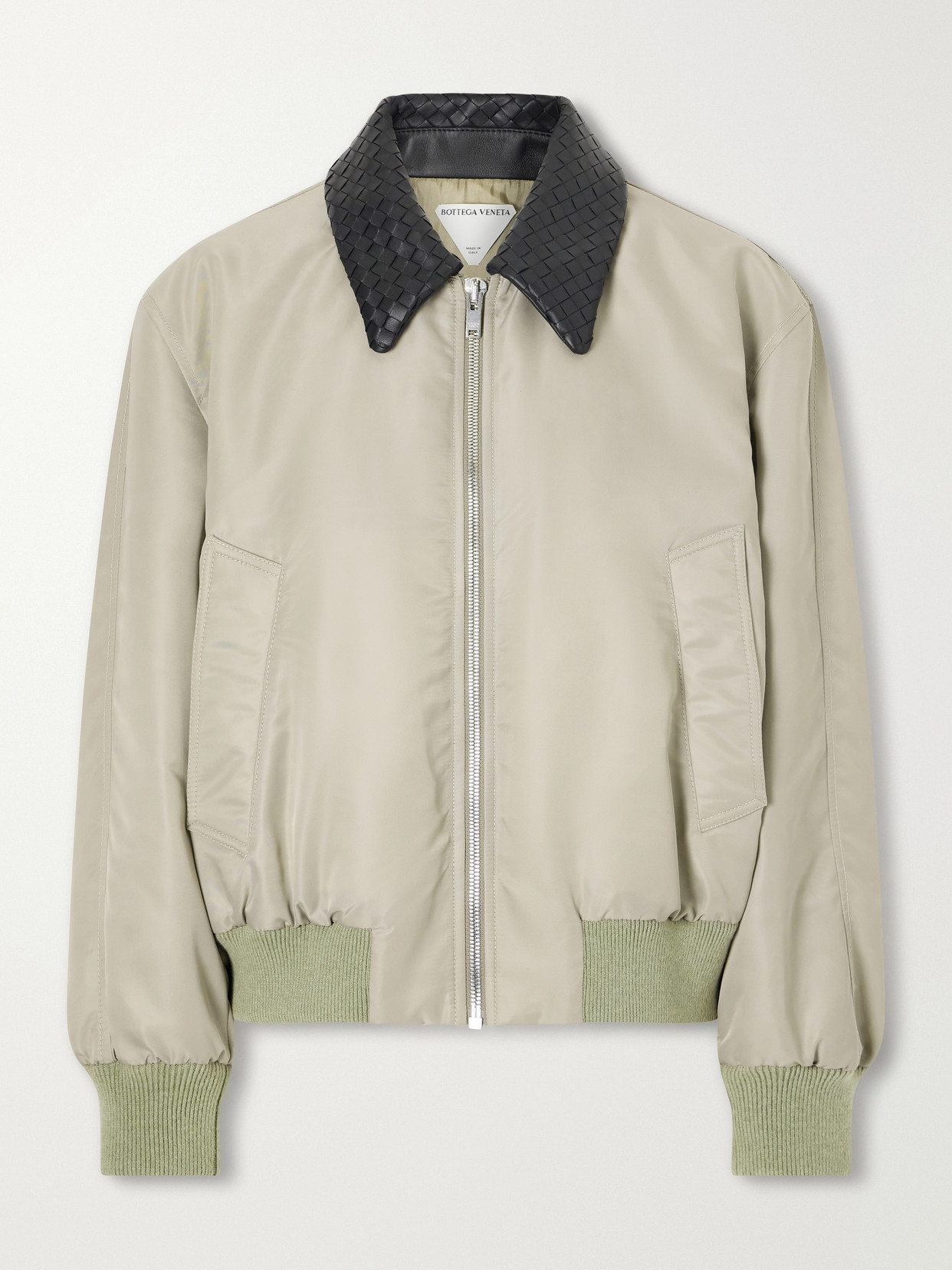Intrecciato Leather-Trimmed Satin Blouson Jacket