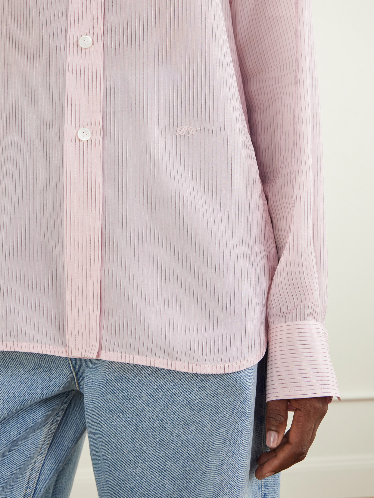 Logo-Embroidered Pinstriped Crepon Shirt