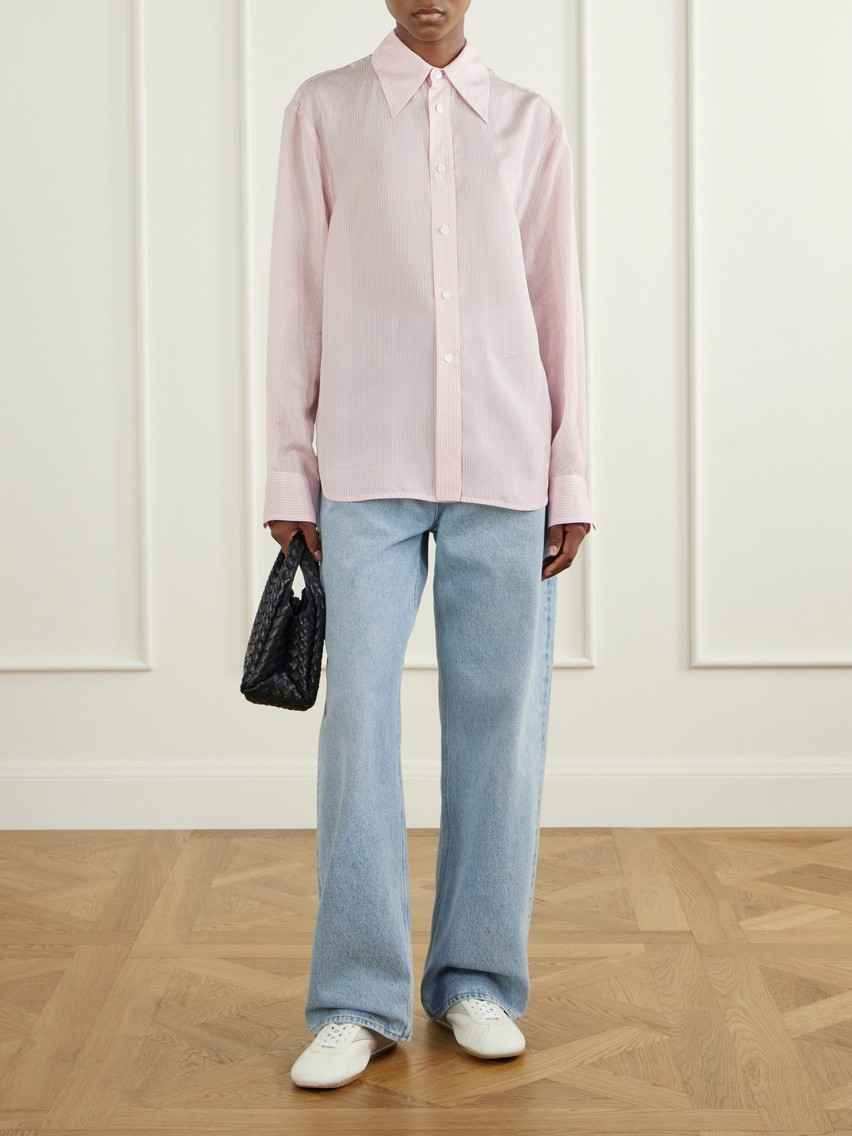 Logo-Embroidered Pinstriped Crepon Shirt