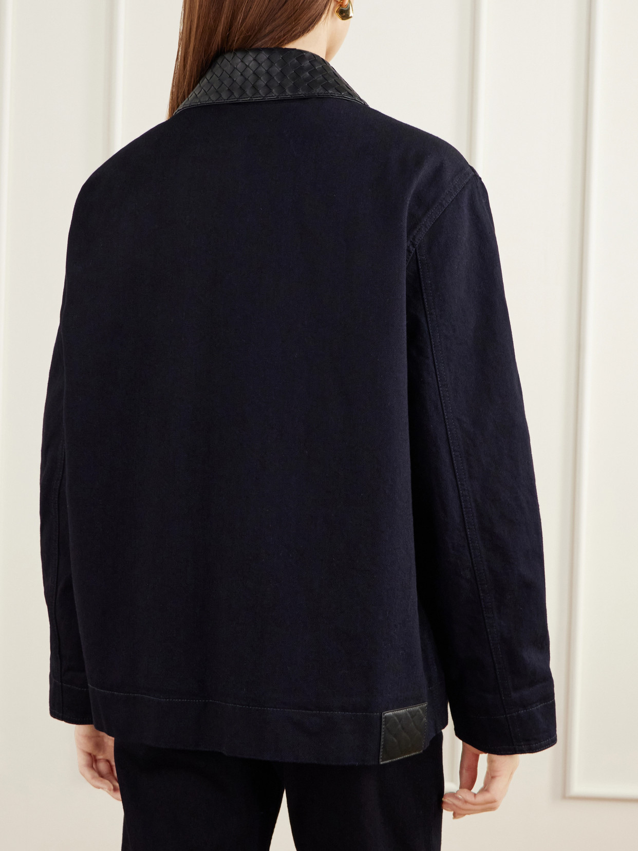 Intrecciato Leather-Trimmed Denim Jacket