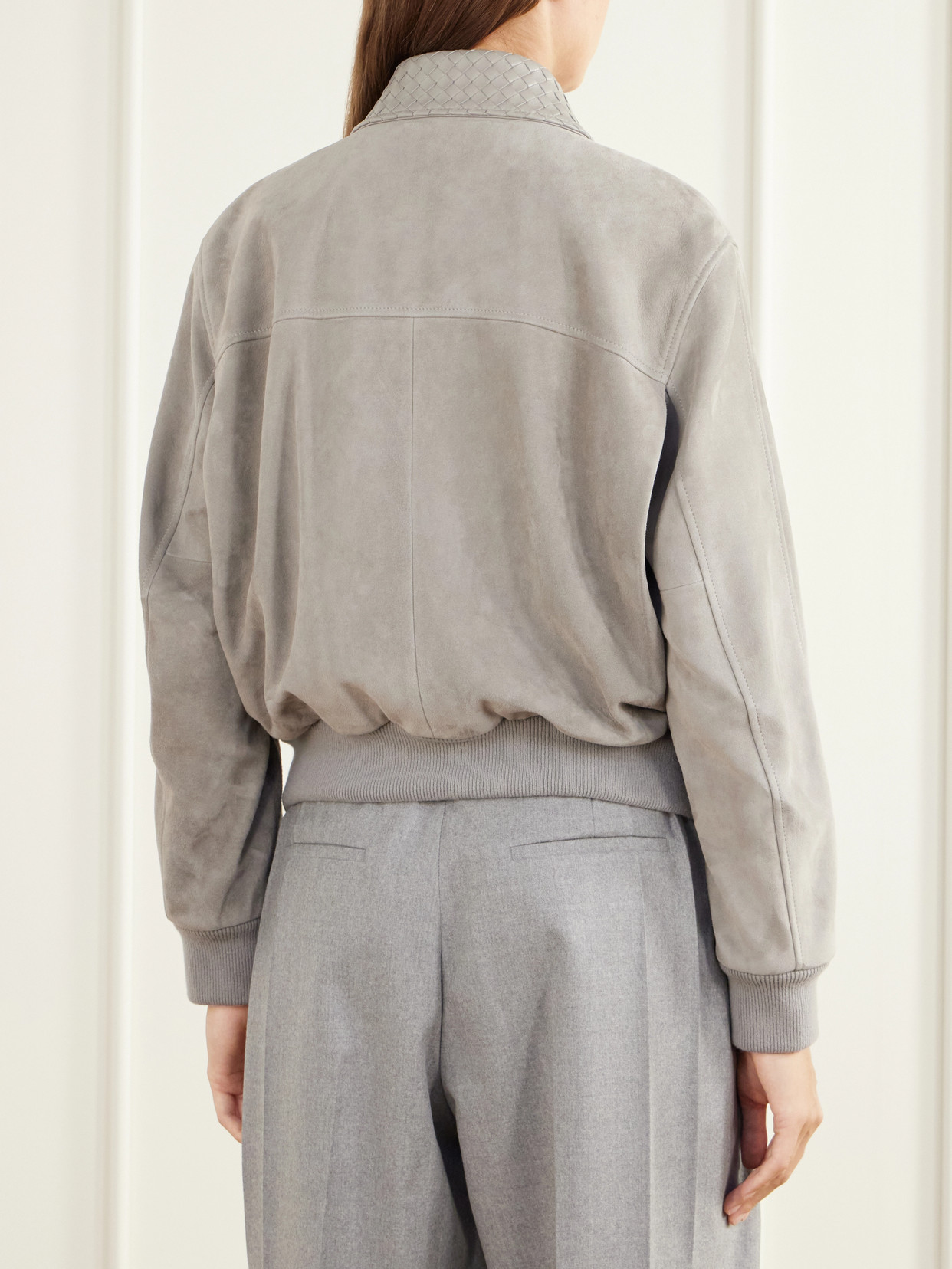 Intrecciato Leather-Trimmed Suede Blouson Jacket