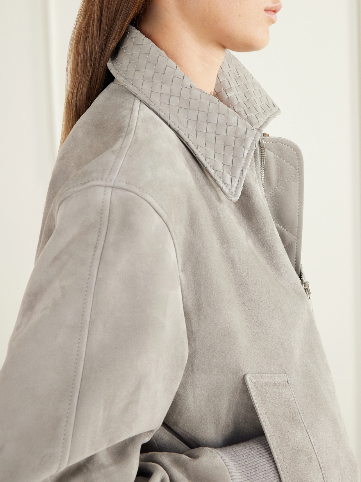 Intrecciato Leather-Trimmed Suede Blouson Jacket